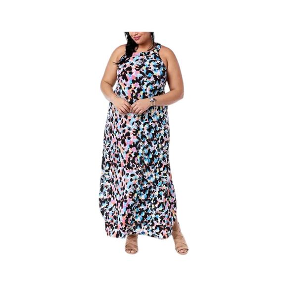 FOX + ROYAL Macy’s Sleeveless Cheetah Print Maxi Dress Women's Plus Sz 2X Soft - Picture 1 of 9